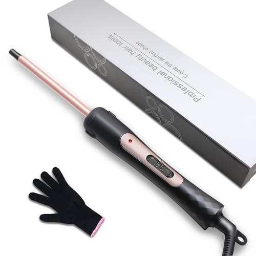 hopopower Modelador De Cachos Pequeno 3/8', Fino 9 Mm Para Cabelos Curtos E Longos, Cerâmica Com 2 Temperaturas, Cilindro, Inclui Luva Proteção Térmica - Rosa