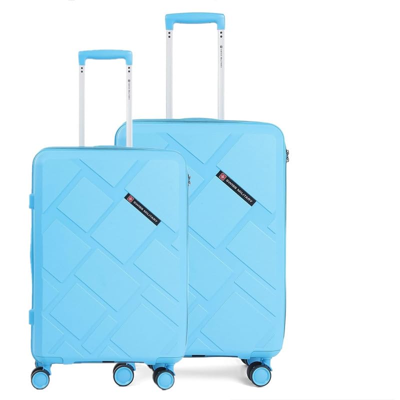 Image of SWISS MILITARY Star Hard Luggage Trolley Bag - 20 & 24Inch, Textured Durable Design, 360 Rotatable 8 Spinner Wheels, TSA Lock, Spacious & Lightweight Cabin Overnighter Bag, Stylish Light Blue Finish