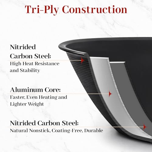 Image of Carbon Steel Frying Pan 12 inch - Pre-Seasoned Carbon Steel Skillet, Lightweight, Natural Non-Stick, Induction Compatible