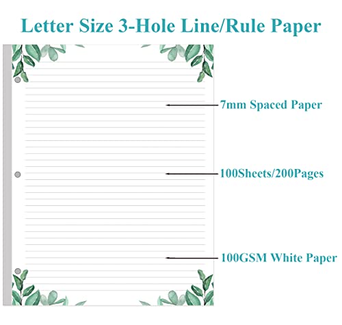 A4 Lined Refill Paper, 3-Hole Punched Ruled Filler Paper, 100Sheets / 200Pages Loose-Leaf Line Paper, 100Gsm White Paper, 8.5'' X 11'', Leaf #TOP1