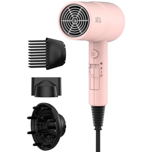 AINA Hair Dryer with Diffuser, Blow Dryer for Women | Advanced Ionic Technology, Ceramic Coating | Cold Shot Features Turbo Heat for Fast Drying and Shine 110V/ALCI (Vader Black)
