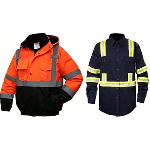 SKSAFETY High Visibility Reflective Jackets for Men, 7.5oz FR Safety Shirt, Hi Vis Flame Resistant Shirt, 5XL Cover