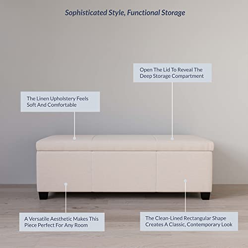 Image of BELLEZE Storage Ottoman, 47 Inch Bench Bedroom Bench with Safety Close Hinge, Extra Long Ottoman with Storage for Living Room, Entryway, Hallway, Foot Rest, Support 300lbs - Beige
