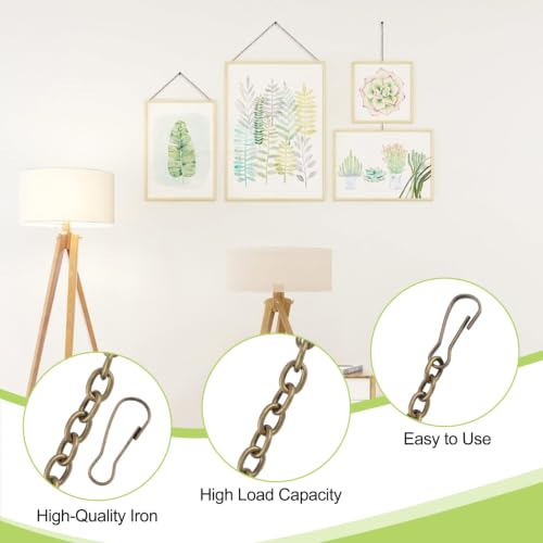 Image of Picture Hanging Kit with 8Pcs Picture Hanging Chains & 20Pcs Small Hooks, Heavy Duty Metal Display Chain for Photo Frames Artworks Mirror(Bronze,50CM)