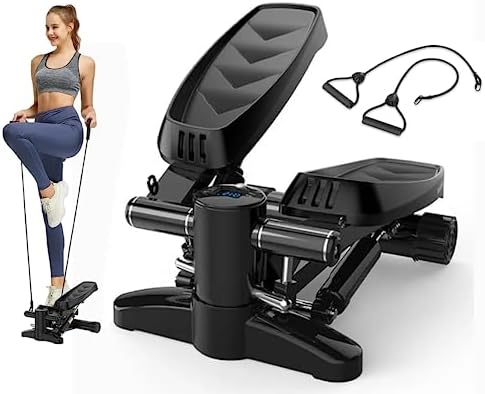 Afrann Mini Stepper for Exercise 330lb, Aerobic Fitness Stair Stepper Climber Bike Peddler Exercise Machine with Resistance Bands and Display, Step Fitness Machine for Home Office Workout Women Men
