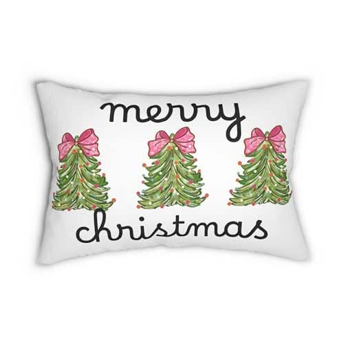 Pink Christmas Trees Pillow, Outdoor Holiday Pillow, Oblong