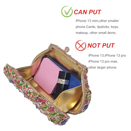 Image of Fancy Vintage Flower Rhinestone Clutch Multicolor Floral Crystal Evening Bag Purse Wedding Cocktail Bag