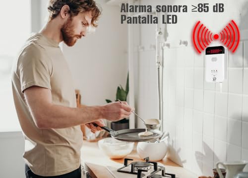 Miniatura 7 de D Modun - Detector De Gas, Gas Natural Lpg Detector De Fugas De Gas De Carbón, Monitor De Gas Con Enchufable Con Alarma De Sonido Y Pantalla Led, Alarma De Gas Combustible Metano Propano Butano