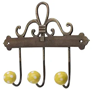 IndianShelf Handmade Dot Hooks Hangers Wall Holders Hanging Coat Key Clothes Mount Hat Mug Kitchen Utensils Bathroom (Ceramic_Yellow_7 Inches)-1 Piece