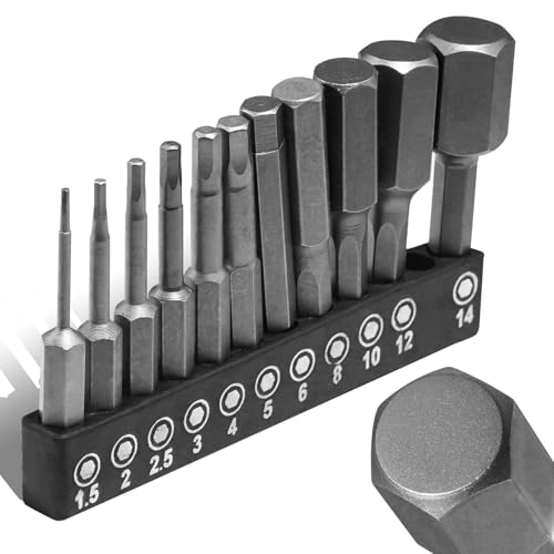 Image of 11PCS Hex Head Allen Wrench Drill Bit Set,Metric Hex Bit Set,1 /4 Inch Square Shank Impact CNC Machined Screwdriver Bits(50mm)