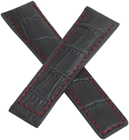 Watchstrapworld TH-GC5037-15-0531-22mm Anthracite Grey Alligator-Style Leather Watch Band with Red Stitching and Lining Compatible with TAG Heuer Grand Carrera Models Listed Below