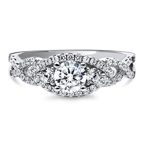 BERRICLE Sterling Silver 3-Stone Woven Engagement Promise Rings for Her, 0.45 Carat Round Cut Cubic Zirconia CZ Ring2
