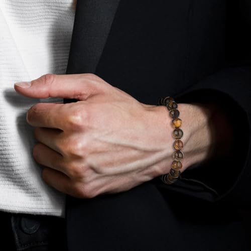 3Pcs Beaded Bracelets for Men – 8mm Beads Stretch Elastic Spiritual Bracelets Jewelry Gift for Men Women Black Obsidian, Hematite, Tiger Eye Stone4