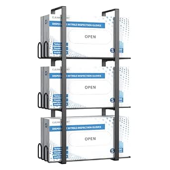 Wall Mount Glove Dispenser and Storage Rack, Black Metal, 3-Tier