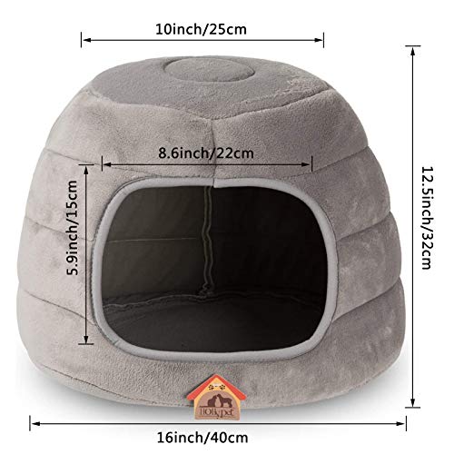 Hollypet Coral Velvet Cat Bed, 16×16×12.5 Inches 2 In 1 Foldable Cave, Self-Warming High Elastic Foam Pet Bed For Cats, Light Gray #TOP7