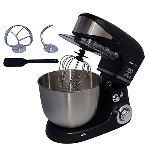 Kuchenmischer Elektrischer Standmixer mit 5 Liter Schüssel | Beinhaltet Edelstahlschläger Teighaken Ballon Schneebesen & Spatel | Abnehmbarer Spritzschutz | 6 Geschwindigkeitseinstellungen | 1000W