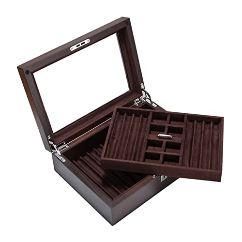 Organizador de Joyas de 2 Capas Estuche para Guardar Joyas Caja de Madera para Guardar Joyas Tapa Transparente Estuche para bolígrafos Collar Pulsera Gemelos