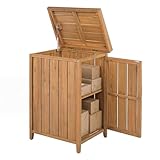 Goplus Wood Package Delivery Box for Outside, Patio Parcel Drop Box with Openable Lid, Removable Shelf, Side Door, Gas Rod, Utility 2-tier Outdoor Storage Cabinet Tool Shed for Front Porch Yard Garden