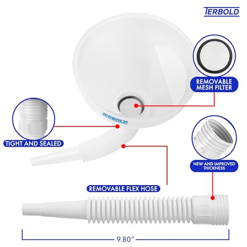 Image of Automotive Flex Funnel with Hose | Wide Mouth Flexible Oil Funnel for Automotive Use - Gas, Transmission Fluid, Car Fuel, Oil Change (White)