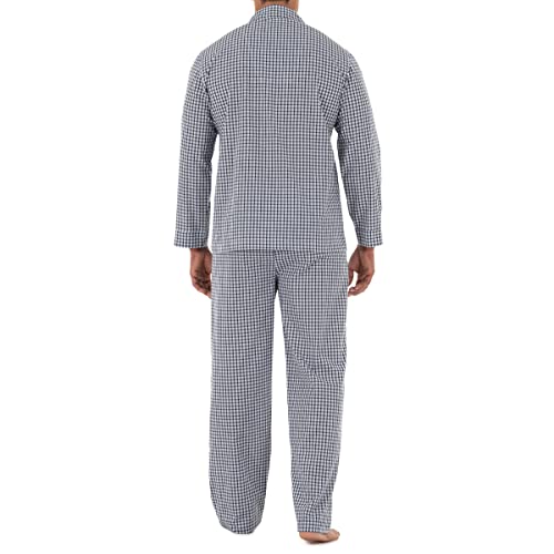 Fruit of the Loom Men's Long Sleeve Broadcloth Pajama Set, Navy/White Check, Medium - Image 2