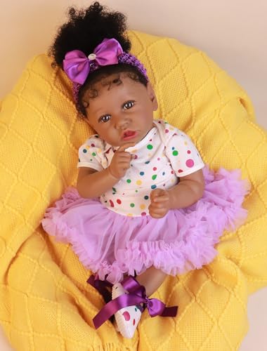 Image of HOOMAI Lifelike Reborn Baby Dolls with Soft Body African American Realistic Girl Doll 22.8 Inch Best Birthday Gift Set