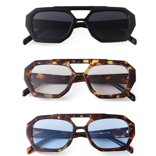 Trendy Hexagonal Aviator Sunglasses Women Men Hexagon Square Plastic Thick Frame Double Bridge Designer Sun Glasses4