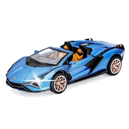 Image of 1:32 Open Lamborghinii Sian Diecast Toy Car Metal Pull Back Vehicle with Openable Doors Lights & Sound Collectible Gift Toy for Kids Boys & Girls Fun & Realistic Design (Blue)