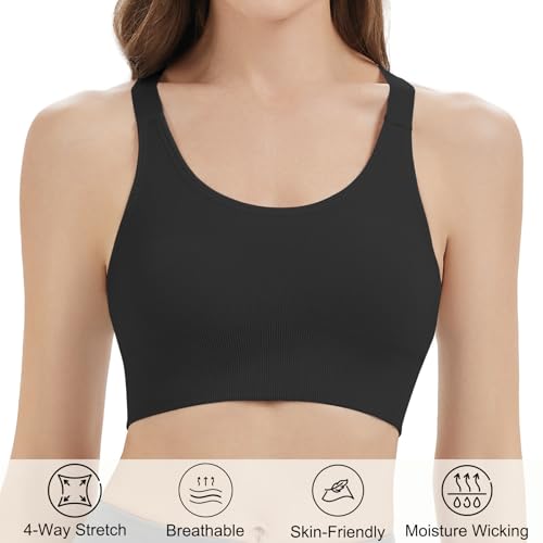 Nabawa Racerback Sports Bras for Women High Impack Adjustable High Support Sports Top Unpadded Seamless Workout Yoga Gym Bra,Black M - Image 2