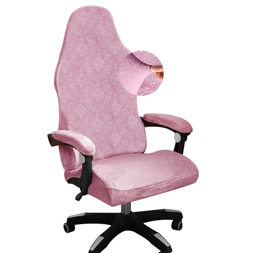 FORCHEER Velvet Gaming Chair Cover Pink with Armrest Covers Stretch Racing Style Computer Game Chair Slipcover with Attached Arms Covers Cat Scratch Proof Washable
