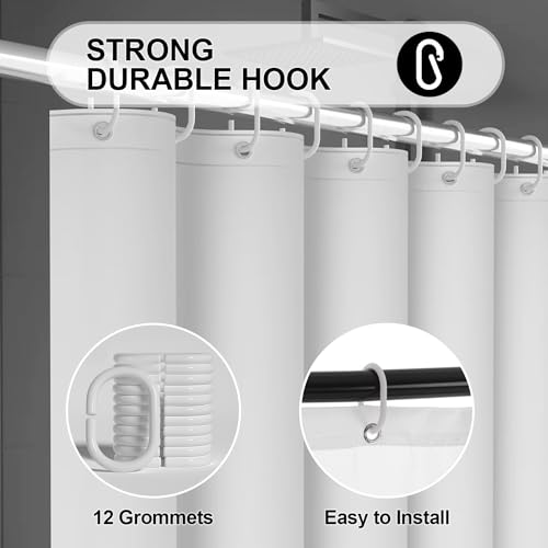 Lukdung 180 x 180 cm Bath Curtain, Anti-Mould in Bathroom, Waterproof, Washable PEVA Shower Curtain with 12 Rings - Image 3