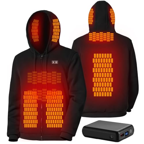 Qdreclod Sudadera Calefactable con Capucha para Hombre Mujer, Chaqueta Calefacción con 10000mAH Batería, 3 Niveles de Cálido, Calefacción con 6 Zonas, Abrigos Térmica para Invierno al Aire Libre