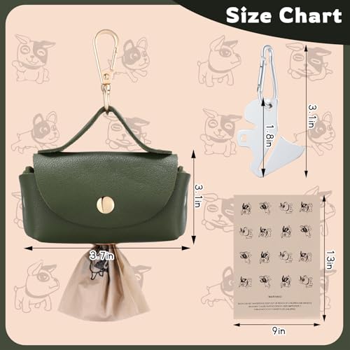 Image of Affrolling 5 Pcs Leather Dog Poop Bag Holder Christmas Include 45 Scented Poop Bags Dispenser Cute for Travel Walking Dog Park and Outdoor Use(Dark Green)