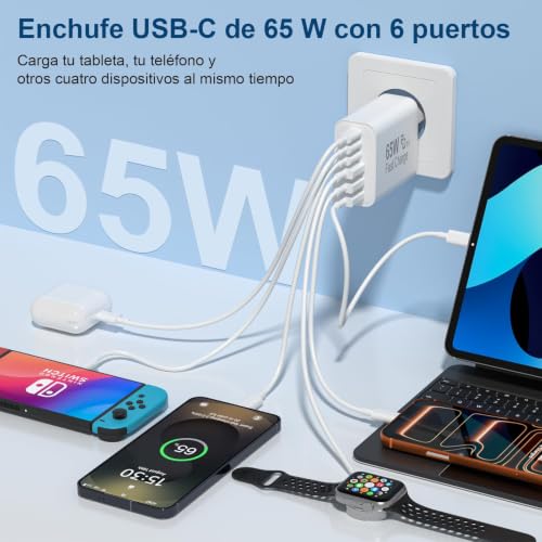 Miniatura 3 de Bstoem Cargador Carga Rapida Usb C 65w 6 Puertos Rapido, Múltiple 25w Max