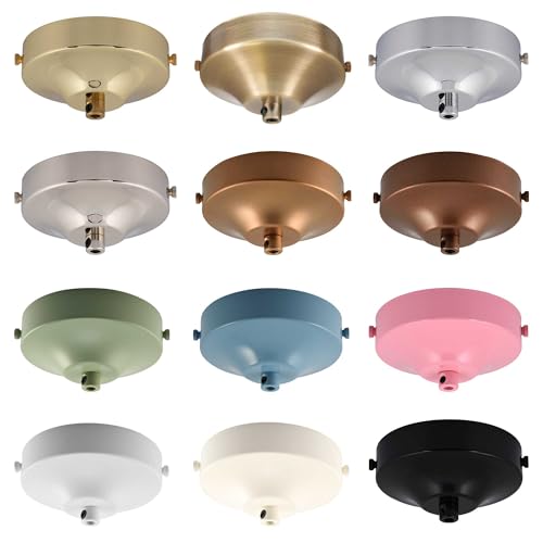 ElekTek Konkave Deckenrosette Durchmesser 100 mm mit Haltebügel und Zugentlastung. Ideal für Vintage-Filament-Hängelampen. Metall- und Pulverbeschichtungen Messing Antik