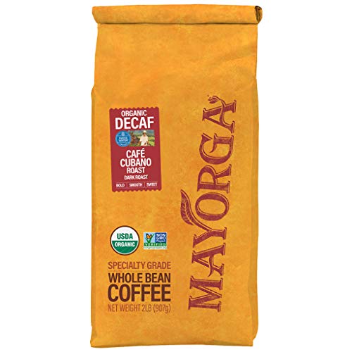 MAYORGA COFFEE SWISS WATER DECAFFEINATED CAFÉ CUBANO ROAST, 2lb Bag, the World's Smoothest Organic Coffee, Specialty-Grade, Non-GMO, Kosher, Direct Trade, 100% Whole Arabica Beans