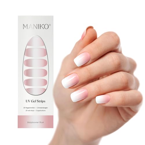 Maniko UV Gel Strips - Selbstklebende Nagelfolie für bis zu 2 Anwendungen - Vegan & langanhaltend - Maniküre für natürliche Nägel (20 UV Gel Strips) (Rose Babyboomer)