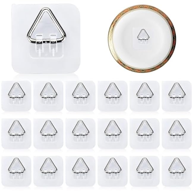 Wall Plate Hangers for Display, Vertical Adhesive Plate Hangers for The Wall, Picture Hangers for Walls Decoration - Ideal for Hanging Decorative Plates, Art, Paintings, 20 Pack