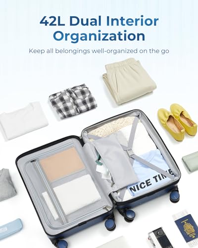 BAGSMART Carry On Luggage 22x14x9 Airline Approved with Spinner Wheels,100% PC Hardside Expandable Luggage with TSA Lock for Trips, 20 Inch Rolling Suitcases for Men Women,Blue4