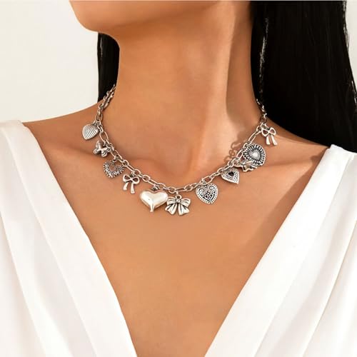 MIFYNN Gold Charm Necklaces for Women Heart Bow Shell Pendant Necklace Statement Choker Necklace Summer Beach Necklace Jewelry Gifts for Women2