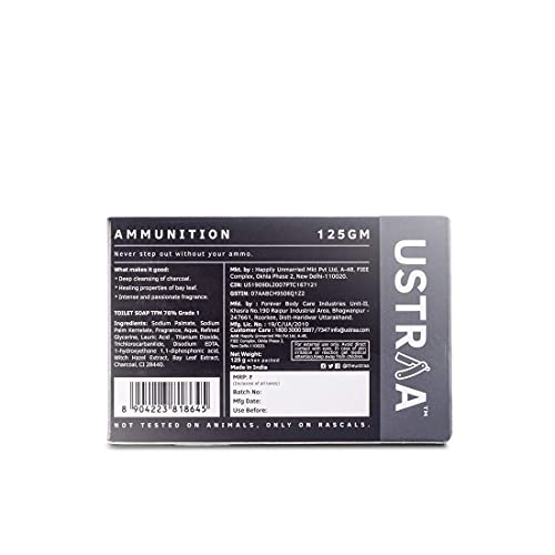 Ustraa Ammunition Cologne Soap with Charcoal & Bay Leaf, 125 gm (Pack of 6) - Image 3