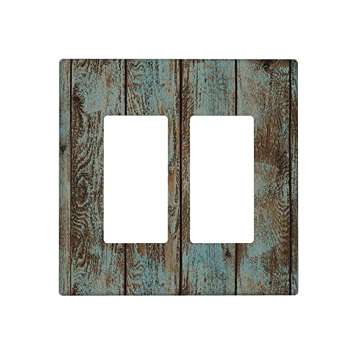 Retro Pale Turquoise Wood Grain Double Rocker Light Switch Cover Decorative 2 Gang Decora Wall Plate Electrical Outlet Switchplate For Kitchen Bathroom Home Decor #TOP5