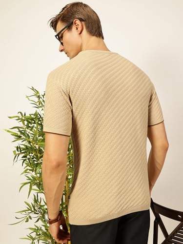 Image of Thomas Scott Men's | Textured | Half Sleeve | Slim Fit | 100% Cotton | Round Neck | Casual Tshirt