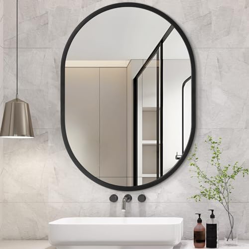 JJUUYOU Oval Mirror Black Metal Framed Small Mirrors for Wall