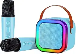 Kit Karaokê Portátil com 2 Microfones Bluetooth LED RGB Recarregável USB para Festas e Viagens (azul)