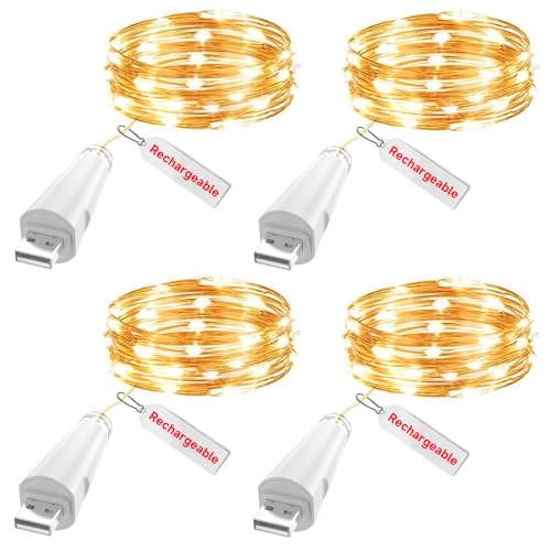 OUSMIN Guirlande Lumineuse LED USB Rechargeable, 2m 20 LED Fairy Lights, Fonctionne sur Piles pour Bocaux, Mariage, Décoration de Table & Noël