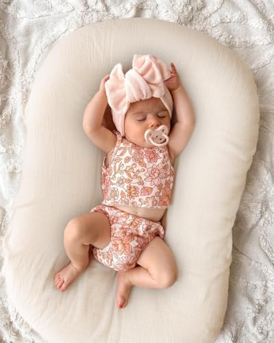 Image of Muslin Baby Lounger Cover 2 Pack, Soft Breathable Newborn Lounger Pillow Cover for Boys Girls Infant (Beige & Sage)
