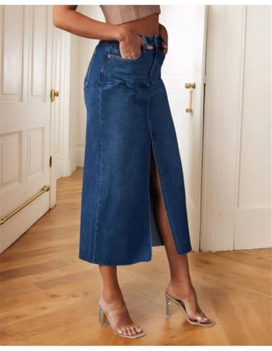 Long Slit Denim Skirts for Women High Waist A Line Maxi Denim Skirt2