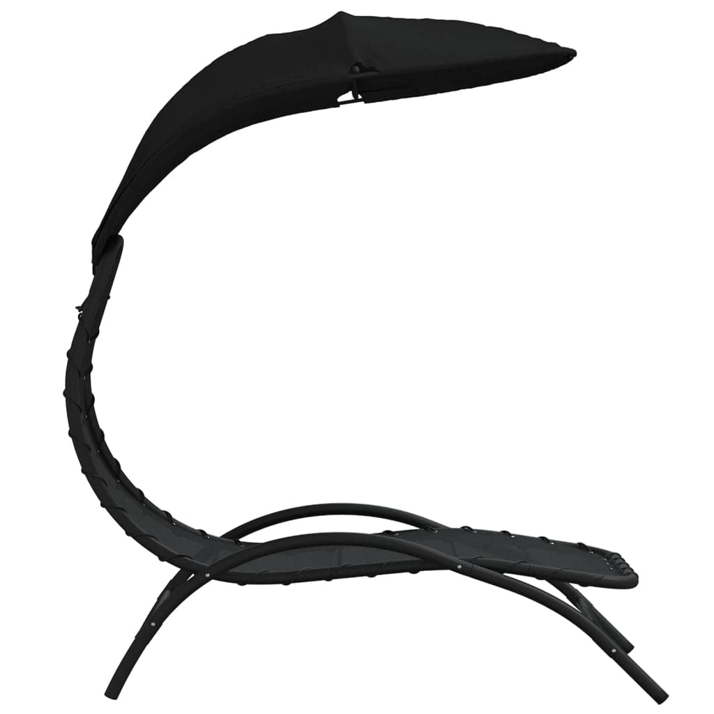Chaise longue avec auvent noir 167x80x195 cm tissu et acier