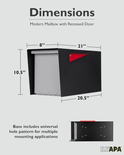 Image of Ilyapa Large Modern Mailbox for Outside - Black - Post Mount