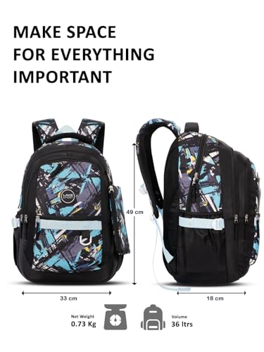 Image of Lavie Sport abstract Laptop Backpack | 36 Liters | Fits Upto 16 Inch | Laptop Compatiable | Rain Cover | Gift for Biys & Girls